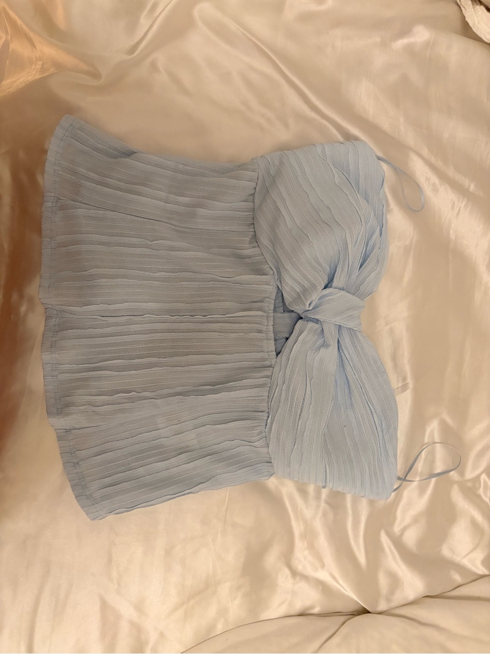 Francesca's Light Blue Strapless Pleated Bust Top